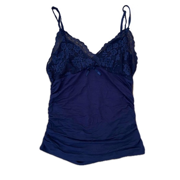 lace ruched cami tank top navy blue - Picture 1 of 6
